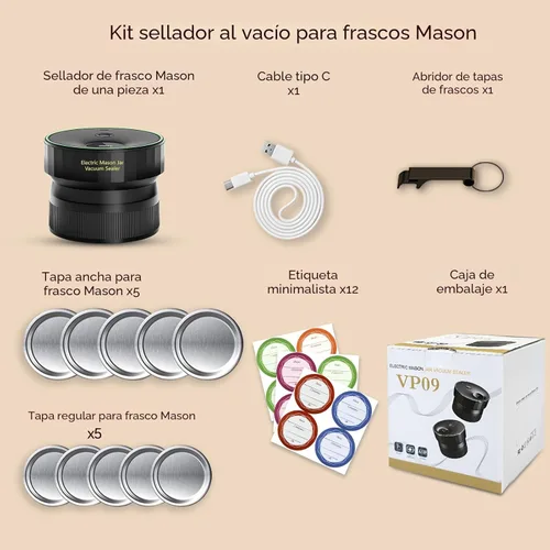 Miniatura 7 de Sellador al vacío de tarros Mason actualizado 2026, sellador al vacío eléctrico para tarros de conservas de boca regular y boca ancha, totalmente
