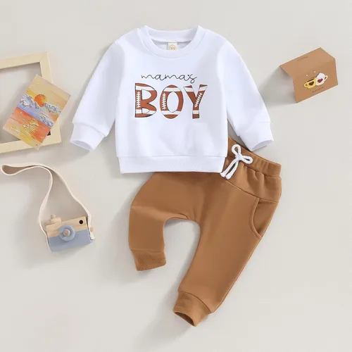 Miniatura 2 de Conjunto de 2 piezas de sudadera con estampado de letras y pantalones largos elásticos, lindos trajes para recién nacidos