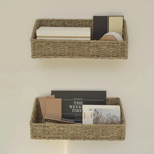 Miniatura 4 de StorageWorks Cestas de pared tejidas para almacenamiento, cestas de hierba marina para estante, almacenamiento de pared para cocina y baño, cestas