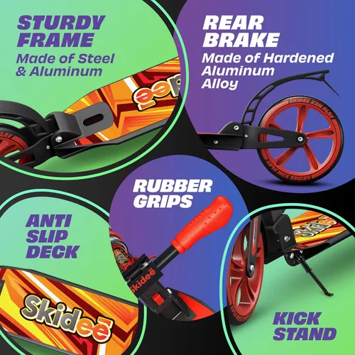 Miniatura 6 de SKIDEE Patinete para Adultos y Adolescentes, Altura Ajustable, Plegable, Ruedas Grandes, Ligero, Duradero, Suspensión Anti-Golpes, Hasta 220 Libras