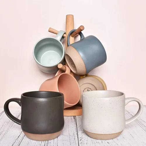 Miniatura 7 de Bosmarlin Taza grande de cerámica moteada para café, 17 onzas, apta para lavavajillas y microondas, 1 unidad (negro, 1)