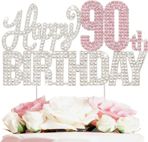 Miniatura 13 de Decoración de pastel de diamantes de imitación rosa y plateado con texto en inglés "Cheers to 11 Years Old Eleven Bday" de metal brillante
