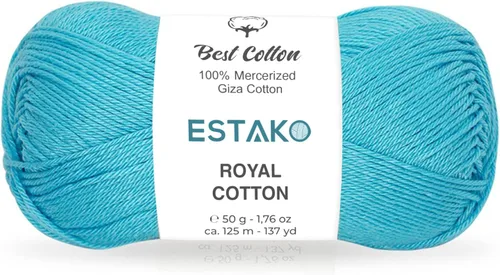 Miniatura 75 de Estako Algodón Royal, 100% hilo de algodón giza mercerizado, suave, súper fino 1 para ganchillo y tejer, 1.76 onzas (50g) / 137 yardas (125m)