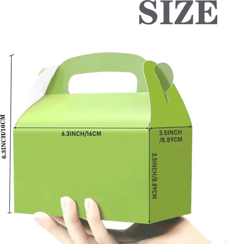 Miniatura 4 de Paquete de 30 cajas de regalo de fiesta verdes, cajas de regalo de papel a dos aguas con asas. Perfecto para jardinería, pulgares verdes, Verde