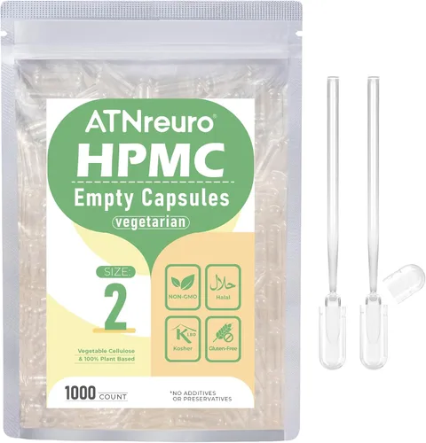 Miniatura 10 de Cápsulas veganas vacías de tamaño 2 con 2 microcucharas, 100 cápsulas vegetarianas vacías - Cápsulas de píldoras para suplementos en polvo