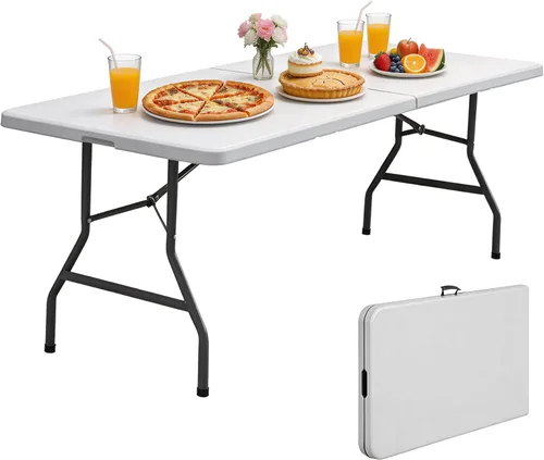 Miniatura 13 de ZENY Mesa plegable de 6 pies, mesa portátil de picnic, mesa de plástico para picnic interior y exterior, mesa para fiestas, camping, mesa plegable