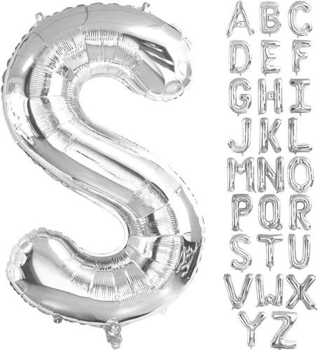 Lovoir Globos plateados grandes de 40 pulgadas con la letra S de gran tamaño, globo de helio de aluminio de Mylar para fiesta de cumpleaños, Letra S