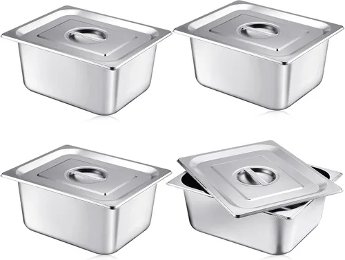 Miniatura 7 de Mifoci Paquete de 12 Sartenes de Acero Inoxidable para Hotel con Tapa, Tamaño 1/3 x 6 Pulgadas de Profundidad Suministros de Restaurante