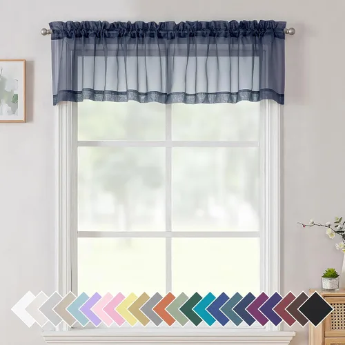 Miniatura 85 de Aiyufeng 2 paneles de cenefa transparente negra de 14 pulgadas de largo, cortinas cortas negras transparentes para dormitorio, cortinas de cocina