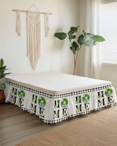 Flower Leave Home - Falda de cama de tamaño King de 16 pulgadas de caída, ajustable y elástica, plisada, con volantes de polvo de lujo para cama