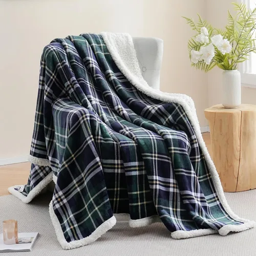 Miniatura 21 de PU MEI - Cobija de vellón sherpa de 50 x 60 pulgadas, suave, acogedora, gruesa y cálida para sofá o cama Gris y azul