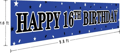 Miniatura 2 de Cartel grande de feliz cumpleaños 16, letrero azul para fiesta de cumpleaños de 16 años, suministros para decoración de fiesta de cumpleaños 16