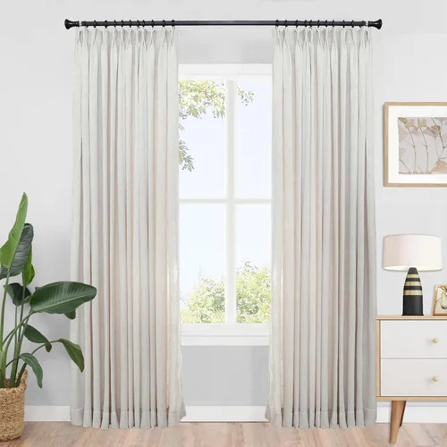 Cortina plisada de lino de algodón filtrante de luz de 82 pulgadas, para sala de estar y puerta plateada (1 panel, beige)