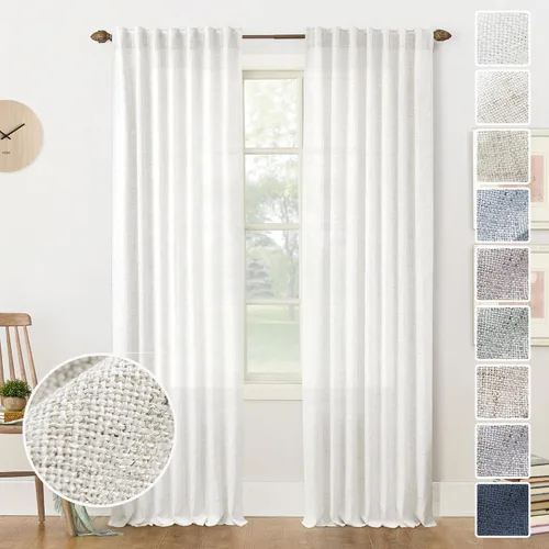 Miniatura 66 de Cortinas de lino 92 pulgadas de largo, juego de 2 paneles con bolsillo para barra, lengüeta trasera, cortinas transparentes para ventanas