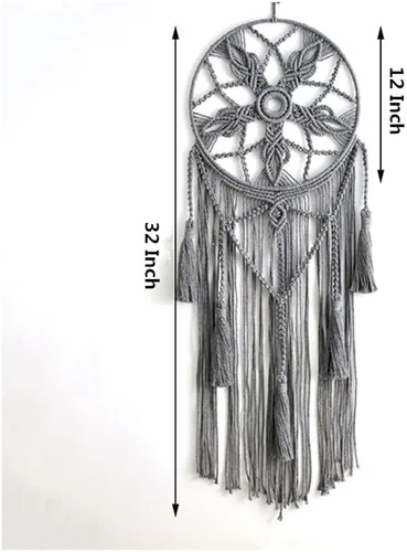 Miniatura 7 de Tapiz de atrapasueños, bohemio, macramé, tejido de algodón, hecho a mano, arte bohemio con borlas, adorno para dormitorio, sala de estar, Marrón