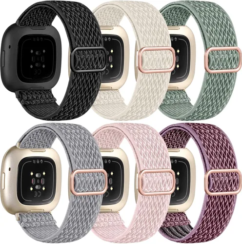 Miniatura 10 de Ouwegaga Banda elástica compatible con Fitbit Versa 4 bandas/Sense 2/Sense/Versa 3 bandas para mujeres y hombres, correa deportiva ajustable