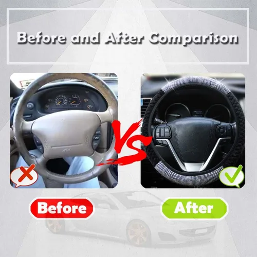 Miniatura 4 de Funda para volante de coche con diamantes de imitación, cubierta de volante de cristal de 15 pulgadas de ajuste universal para mujeres y niñas