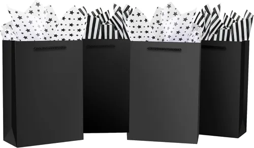 Miniatura 15 de Paquete de 4 bolsas de regalo negras extra grandes, bolsas de regalo grandes con papel de seda, 16 x 6 x 12 pulgadas, bolsas de regalo para pequeñas