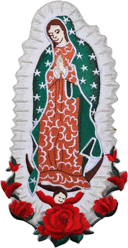 Miniatura 10 de Parche bordado para bautizo con la Virgen María, mi Señora de Guadalupe para planchar (plata, sin palabra, 4.75 x 2.75 pulgadas)