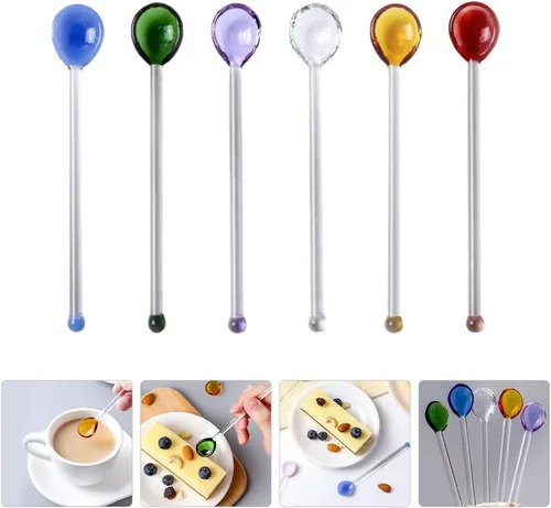 Miniatura 9 de FOMIYES Cuchara de cristal, 6 cucharas de café, varilla de agitación, cuchara mezcladora de azúcar, cucharadita de helado para café, helado, postre