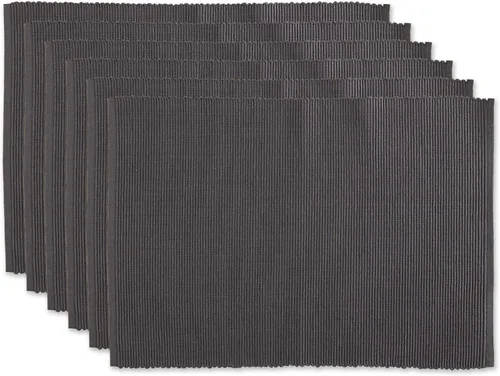 Miniatura 20 de DII - Juego de manteles individuales acanalados para uso diario 100% algodón, 13x19, gris, 6 piezas