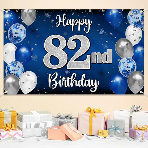 Miniatura 139 de Decoración de feliz cumpleaños 35, globo azul y plateado de 35 años, cartel grande de telón de fondo de cumpleaños, suministros para fiesta de 35th