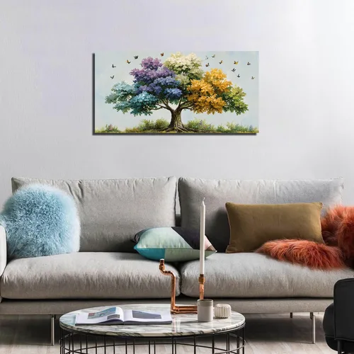 Miniatura 6 de Kepgonegu Arte de pared de árbol de la vida grande para sala de estar, paisaje, impresiones en lienzo coloridas de mariposas para dormitorio