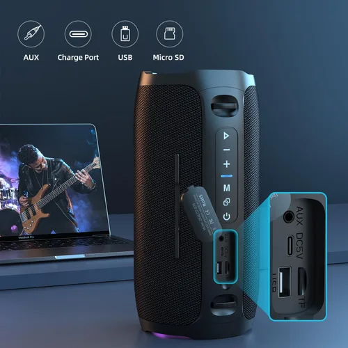 Miniatura 6 de ZEALOT Altavoz Bluetooth portátil, 80 W pico (60 W) altavoces de sonido con luz LED, Bluetooth 5.3, altavoz fuerte para el hogar, fiesta