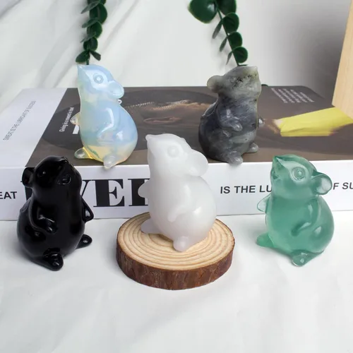 Miniatura 5 de Figura de ratón de cristal de obsidiana hecha a mano – Decoración de escritorio Feng Shui que atrae la riqueza, mini adorno de meditación.