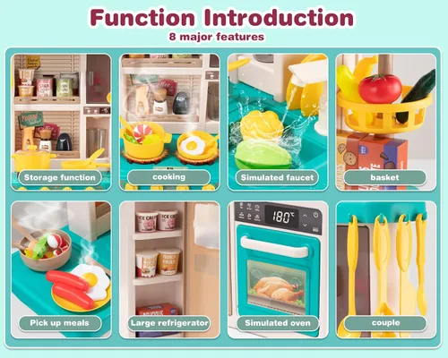 Miniatura 6 de Juego de cocina para niños, juego de cocina interactivo para niños con 50 juguetes de cocina de simulación, efectos de sonido realistas