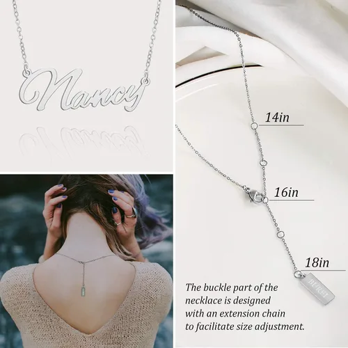 Miniatura 5 de BUREI Women Name Necklace Personalized 14K Gold Plated Name Necklace Nameplate Pendant Jewelry Gift
