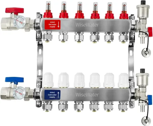 Miniatura 11 de AB Colector PEX de 2 bucles/radiante, salidas compatibles de 1/2 pulgada, válvula de flujo de hasta 1.4 GPM para calefacción radiante hidrónica