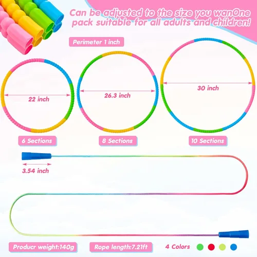 Miniatura 2 de Silipull El juego de 8 piezas de aro desmontable y cuerda de saltar incluye 4 cuerdas de saltar y 4 aros de tamaño de peso ajustable