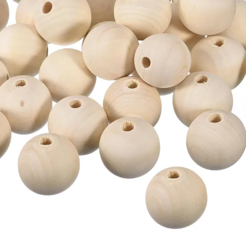 Miniatura 10 de uxcell 60 cuentas espaciadoras de madera natural de 0.98 pulgadas (0.984 in), agujero grande sin acabar, cuentas de madera redondas sin terminar