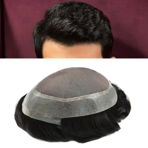 LYRICAL HAIR Toupee - Sistema de cabello de repuesto para hombre, monofilamento para hombre, tupé fino, monofilamento, piel de polietileno