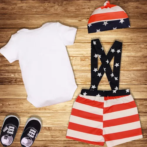 Miniatura 6 de Traje del Día de la Independencia para bebé niño recién nacido 4 de julio, traje para niño con mi primer día de la independencia, traje + sombrero 3