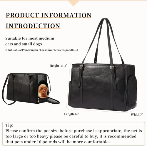 Miniatura 2 de Lasaviin - Bolso para Perros de Moda, Transportador de Mascotas de Cuero para Perros Pequeños, Gatos y Cachorros, Bolso de Mano Portátil Aprobado