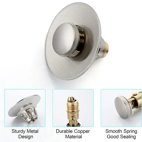Miniatura 7 de Tapón Universal para Lavabo de Baño - Filtro de Drenaje de Lavabo con Rebote, Tapón de Drenaje Emergente de Níquel Cepillado, Tapón de Fregadero