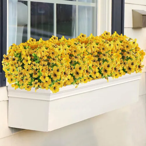 Miniatura 3 de GREENRAIN 6 paquetes de flores artificiales resistentes a los rayos UV, plantas falsas para exteriores, flores de plástico sintético para jardín