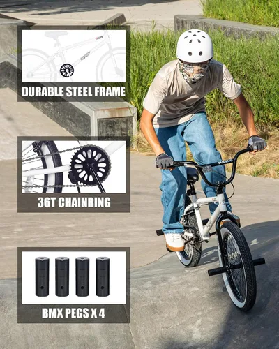 Miniatura 3 de vollsch Bicicletas BMX Freestyle de 18 y 20 pulgadas para adolescentes de 6 a 15 años de edad, niños, niñas, principiantes con palanca, varios Blanco