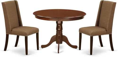 Miniatura 16 de East West Furniture HLFL3-LWH-01 Juego de mesa de comedor de 3 piezas contiene una mesa de cocina redonda con pedestal y 2 sillas de comedor Parson