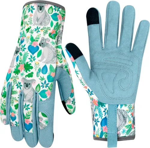 Miniatura 19 de Guantes de Jardinería de Cuero MERTURN para Mujeres, Guantes de Jardín a Prueba de Espinas, Guantes de Trabajo Compatibles con Pantalla Táctil, Azul
