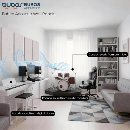 Miniatura 3 de BUBOS 4 paneles acústicos, paneles de pared insonorizados de tela de 23.6 x 11.8 pulgadas, paneles autoadhesivos de absorción de sonido para Lino