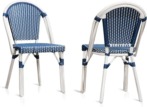 Miniatura 33 de PURPLE LEAF Juego de 2 sillas francesas de mimbre de aluminio, mimbre tejido a mano, sillas de comedor al aire libre para patio, cocina, jardín