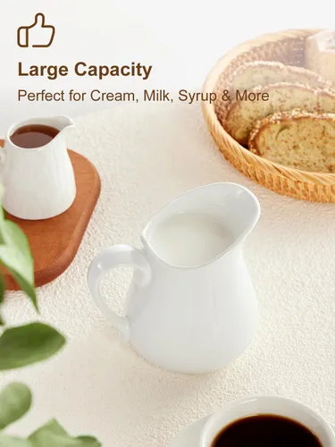 Miniatura 3 de Jarra de crema de leche de porcelana de 17 onzas con asa, crema blanca, apta para microondas y congelador