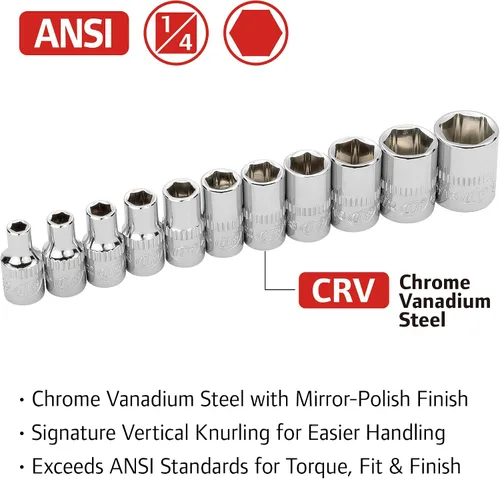 Miniatura 3 de Ingersoll Rand - Juego de llaves de vaso SAE poco profundas de 11 piezas de 1/4 de pulgada, 6 puntos, tamaño: 5/32–9/16 pulgadas, acero al cromo