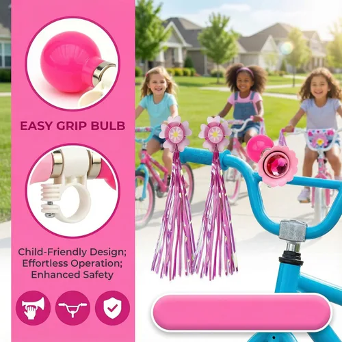 Miniatura 3 de Bocina de bicicleta para niños, campana de bicicleta para niños con 2 asas de bicicleta, accesorios de bicicleta para niñas o niños (rosa)