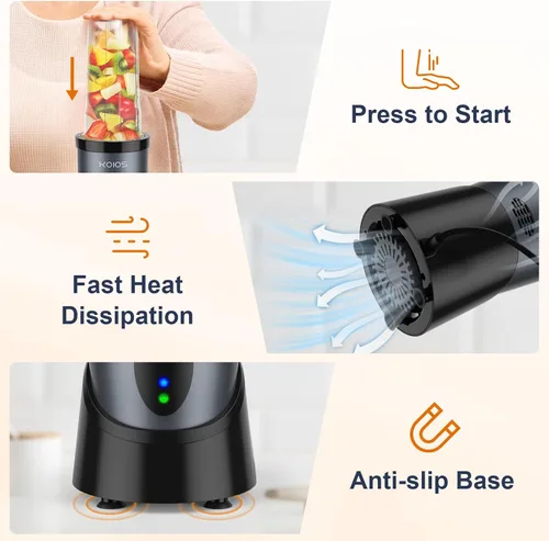 Miniatura 5 de KOIOS Licuadora de batidos, licuadora personal de 900 W para batidos y batidos para cocina con 2 tazas portátiles de 22 onzas, mezclador para Azul