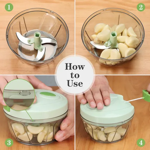 Miniatura 2 de Cambom - Picador manual de alimentos, cortador de verduras, picador con cordón para cebollas, frutas y nueces, material seguro para alimentos sin