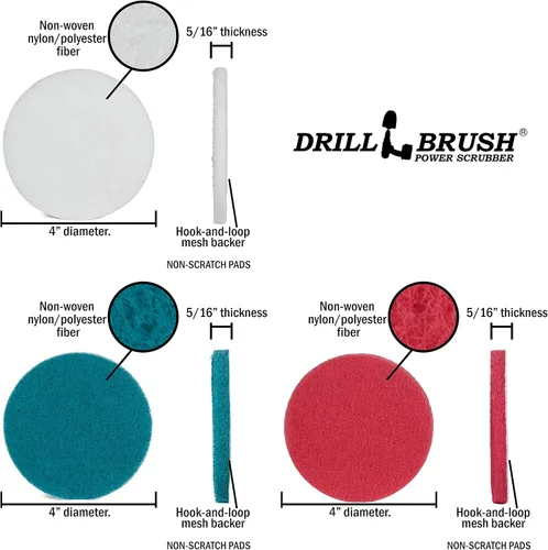 Miniatura 6 de Drillbrush Suministros de limpieza de cocina – Almohadillas para fregar todo el hogar y cepillos de rigidez media – Kit de cepillo de limpieza